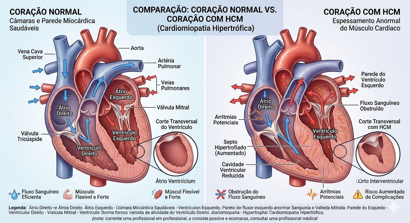 Coração normal e coração com HCM
