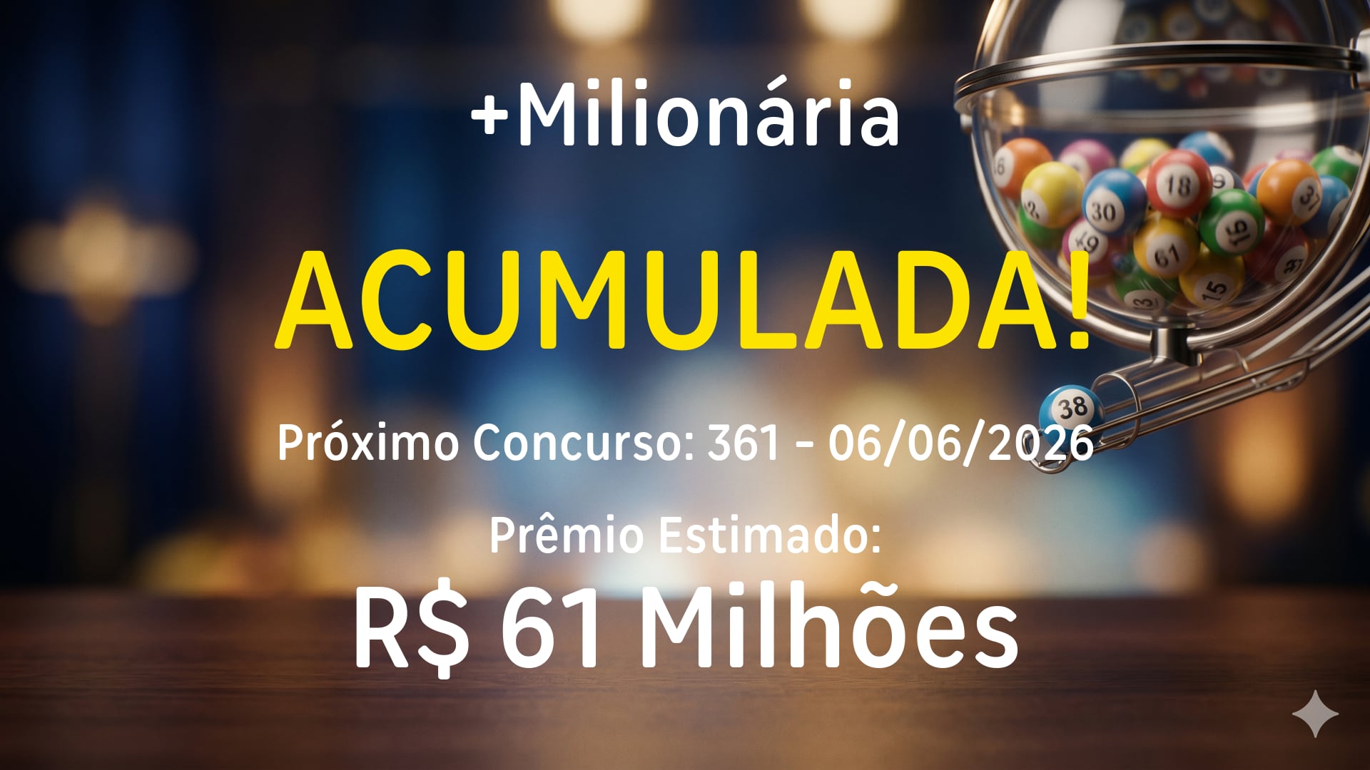 +Milionária: sorteia prêmio acumulado em R$ 61 milhões nesta sexta-feira (6)