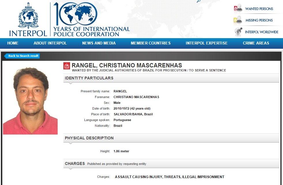 Foto e dados de Rangel foram publicados no site da Interpol