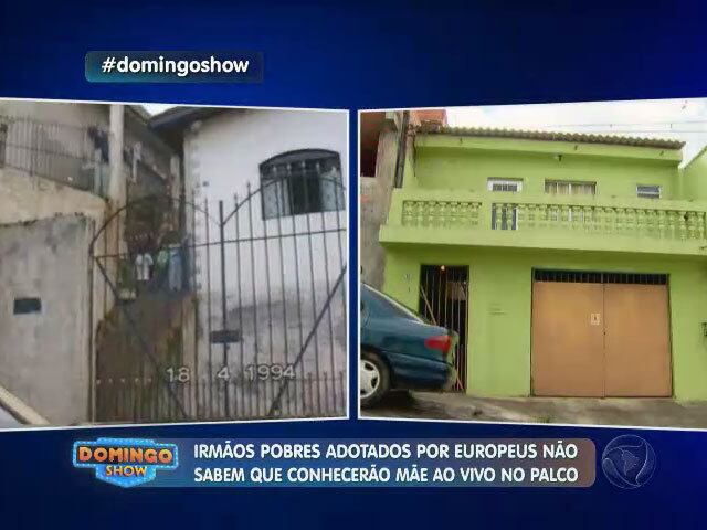 Ao chegarem em São Paulo, a produção do programa os levou para o antigo orfanato em que ficaram. Hoje a casa é uma residência comum, onde vive uma família. Apesar de estar bem diferente, Marcos e Gislaine, os mais velhos, reconheceram o local e se emocionaram


+ Emoção no Domingo Show! Após 20 anos, jovens adotados por europeus encontram a família biológica

+ Aproveite e confira as matérias do programa Domingo Show

+ Já curtiu a página do Domingo Show no Facebook? É só clicar!

+ Siga o Domingo Show no Twitter e receba conteúdos exclusivos!