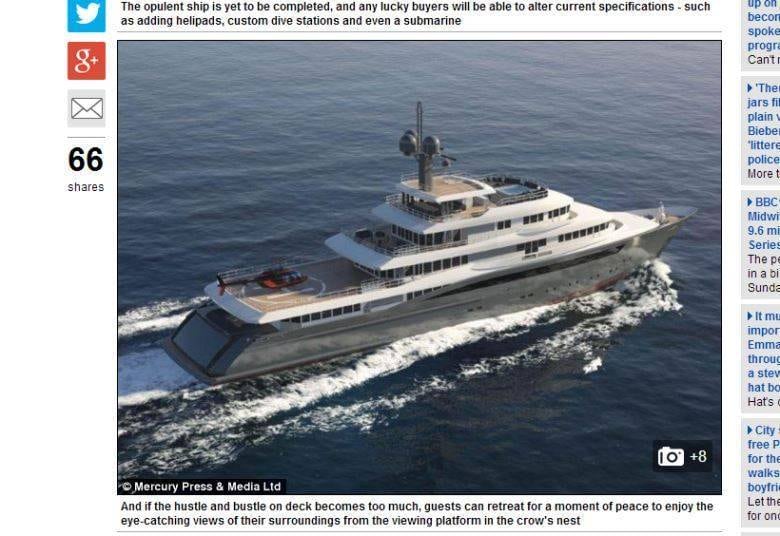 O navio ainda não está concluído, ou seja, o seu futuro comprador tem espaço para colocar novos adicionais como um heliponto