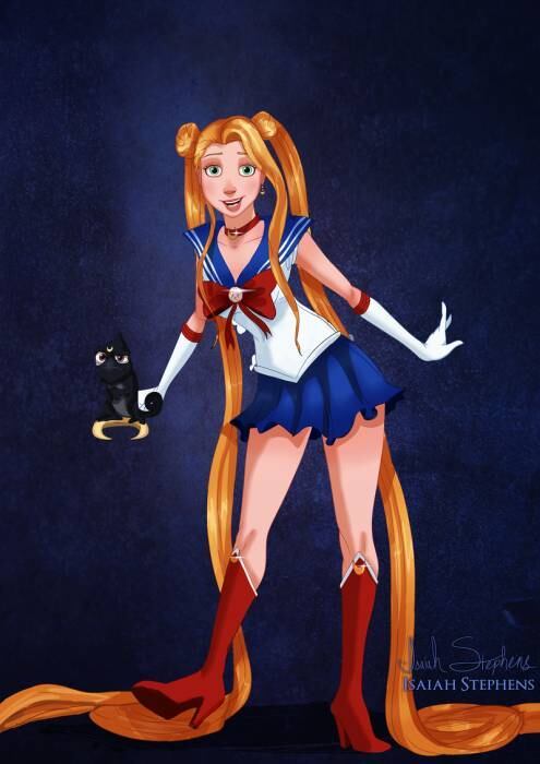 Rapunzel e Pascal fantasiados de Sailor Moon e a gatinha Luna
Essa também não é difícil de fazer, vai! Agora, a gente sofreu com a fofura do Pascal de Luna!