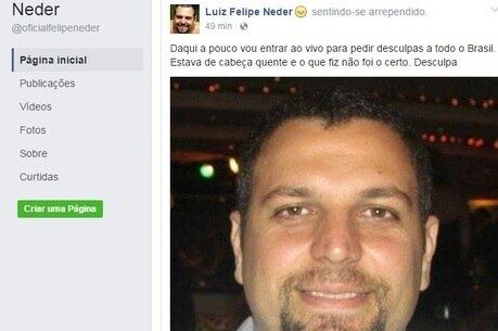 Neder ainda escreveu que iria gravar um vídeo de desculpas