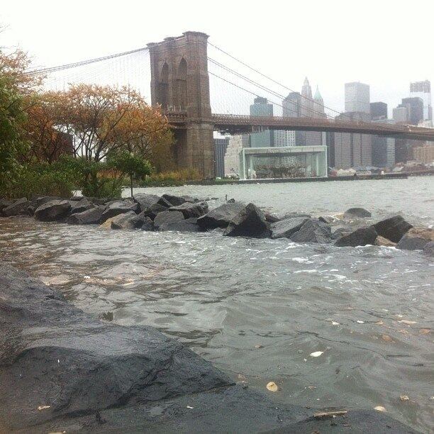 O Parque que fica próximo à Ponte do Brooklyn, um dos maiores cartões-postais de Nova York, também ficou alagado