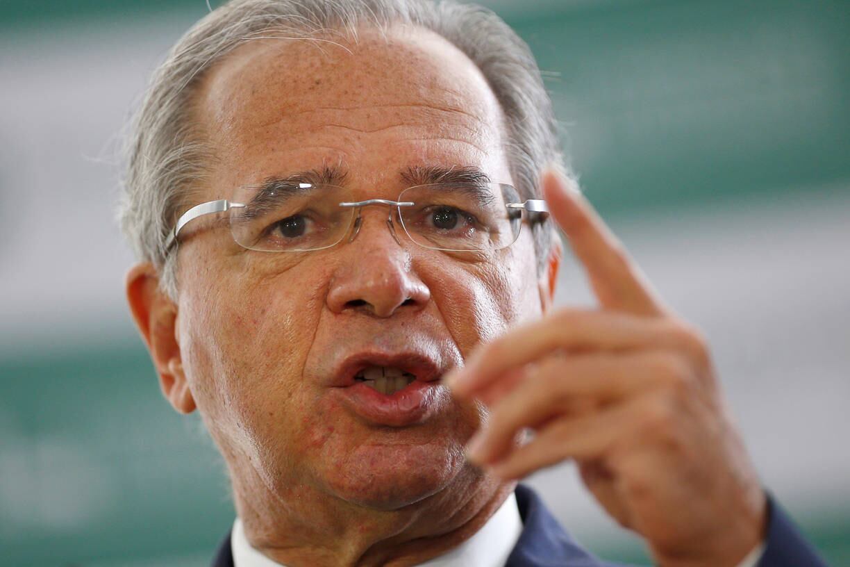 Brazil's Economy Minister Paulo Guedes speaks during a news conference after a meeting to deliver the tax reform package at the National Congress in Brasilia, Brazil, June 25, 2021. REUTERS/Adriano Machado