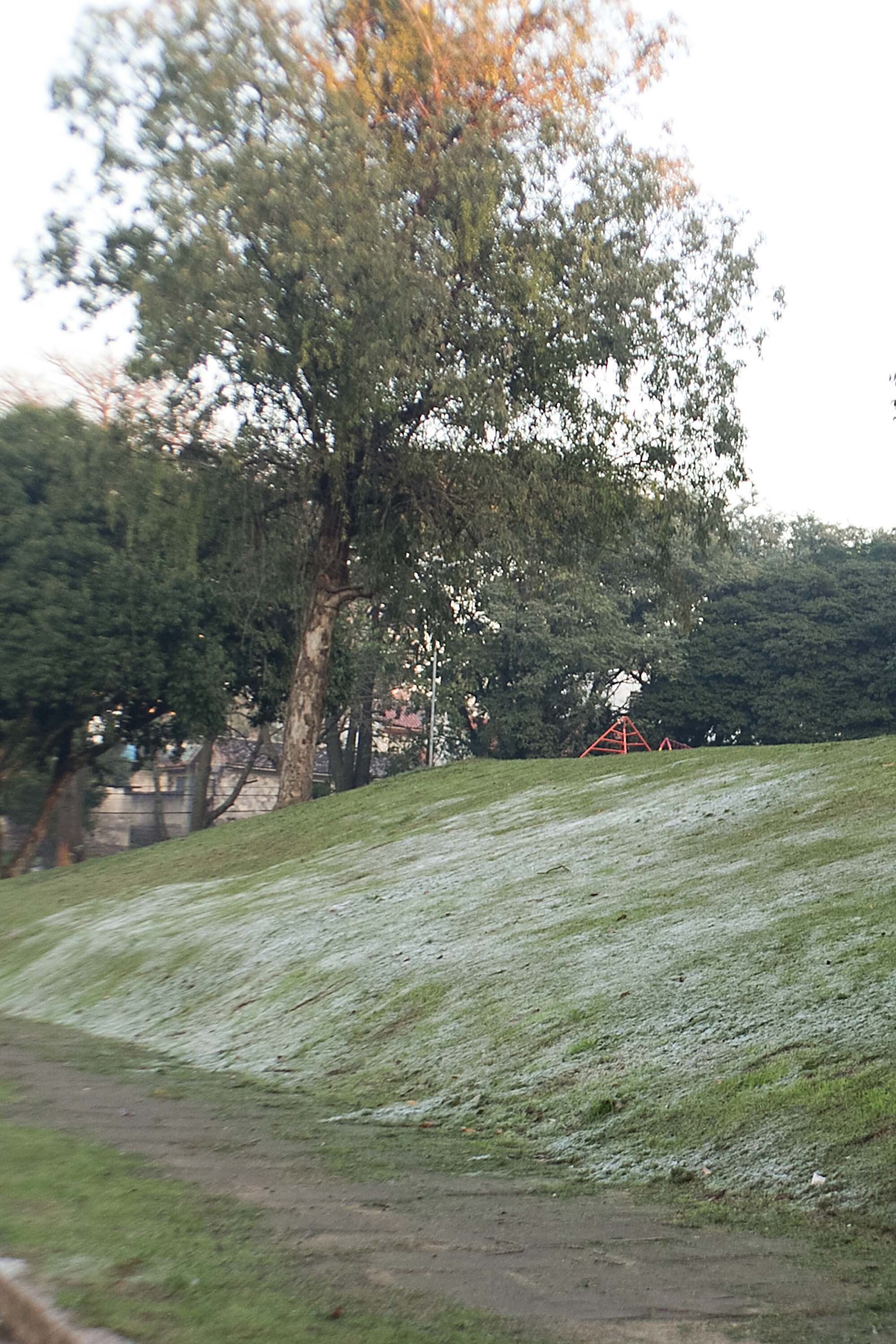 A capital também registrou formação de geada entre a madrugada e o amanhecer. Carros e vegetações ficaram cobertos por uma fina camada de gelo