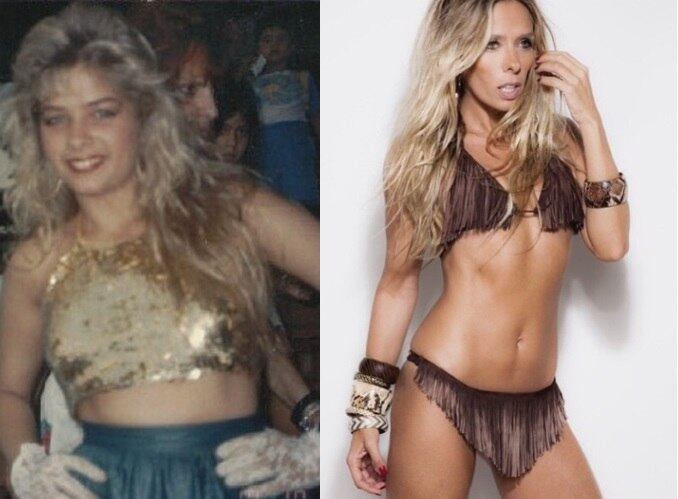 Adriane Galisteu usava o cabelo mais ondulado, menos loiro e com "franjinha falsa". Bem diferente, não é?