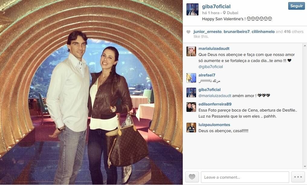 O ídolo da seleção brasileira da modalidade também postou sua homenagem para a mulher. Diretamente de Dubai, nos Emirados Árabes, Giba postou uma foto e escreveu: "Feliz Dia de São Valentim!!!"