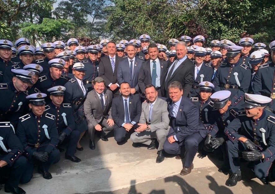 O presidente Jair Bolsonaro em formatura de policiais em São Paulo