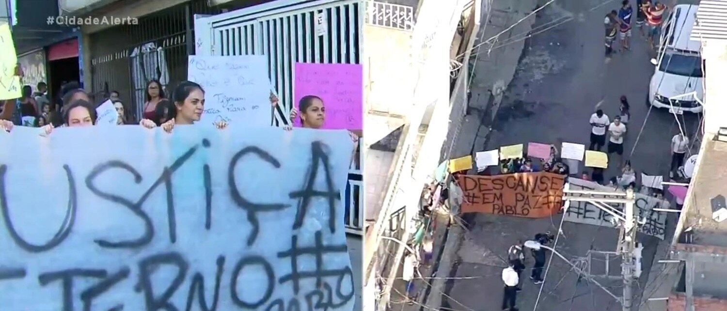 Protesto na rua onde Pablo foi assassinado com um tiro na cabeça