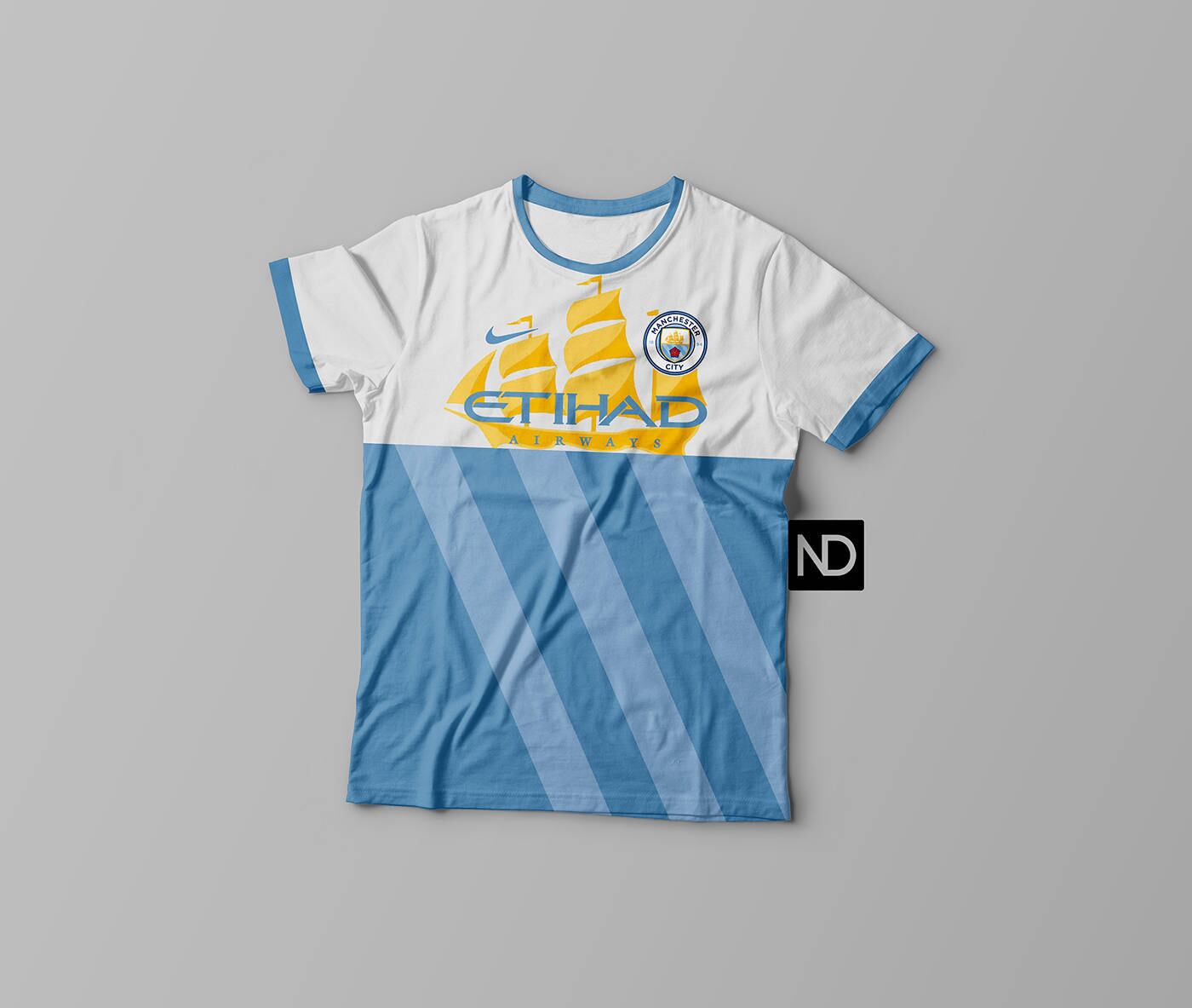 O 'novo' escudo do Manchester City, alterado em dezembro de 2015, deu origem a uma bela camisa