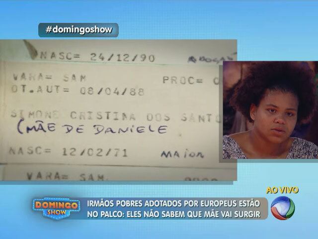 A produção do Domingo Show conseguiu pistas sobre o paradeiro da família biológica em um fórum localizado na zona sul de São Paulo. O processo de adoção das crianças revelou nomes importantes como os da mãe, do pai e da avó materna...


+ Emoção no Domingo Show! Após 20 anos, jovens adotados por europeus encontram a família biológica

+ Aproveite e confira as matérias do programa Domingo Show

+ Já curtiu a página do Domingo Show no Facebook? É só clicar!

+ Siga o Domingo Show no Twitter e receba conteúdos exclusivos!