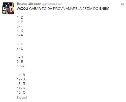 Uma notícia falsa de vazamento do gabarito do caderno de prova amarelo do Enem (Exame Nacional do Ensino Médio) virou piada na internet 