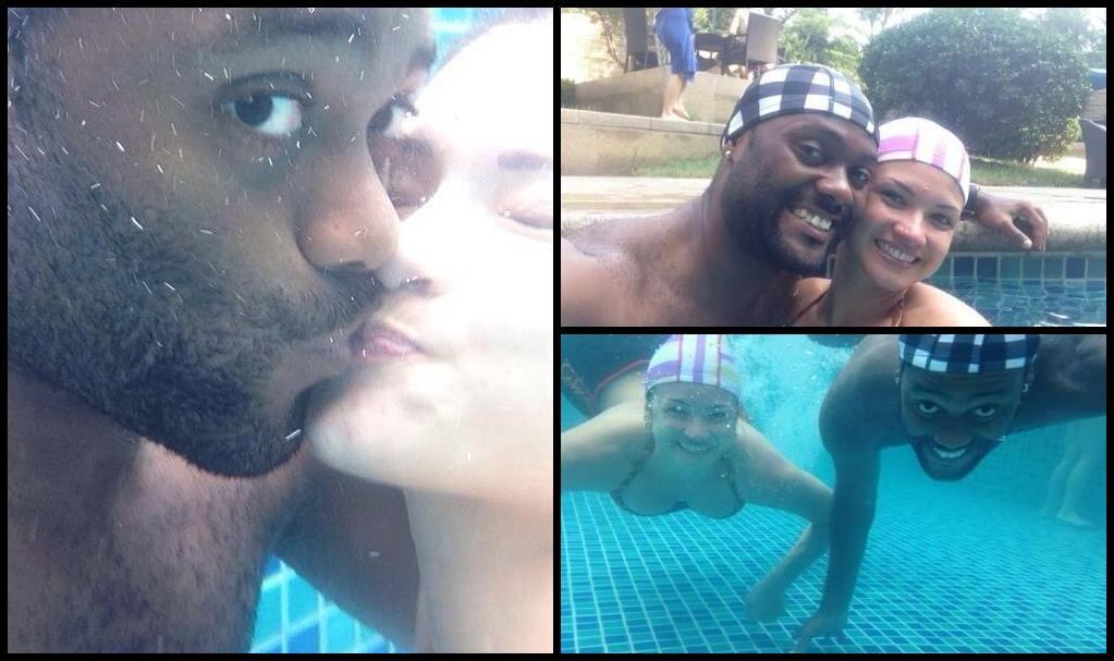 Vágner e a sua musa não se desgrudam nem mesmo na piscina. Sorte do artilheiro do amor...