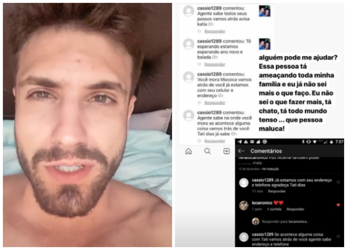 Acima, Guilherme Leão e o print das ameças do hacker