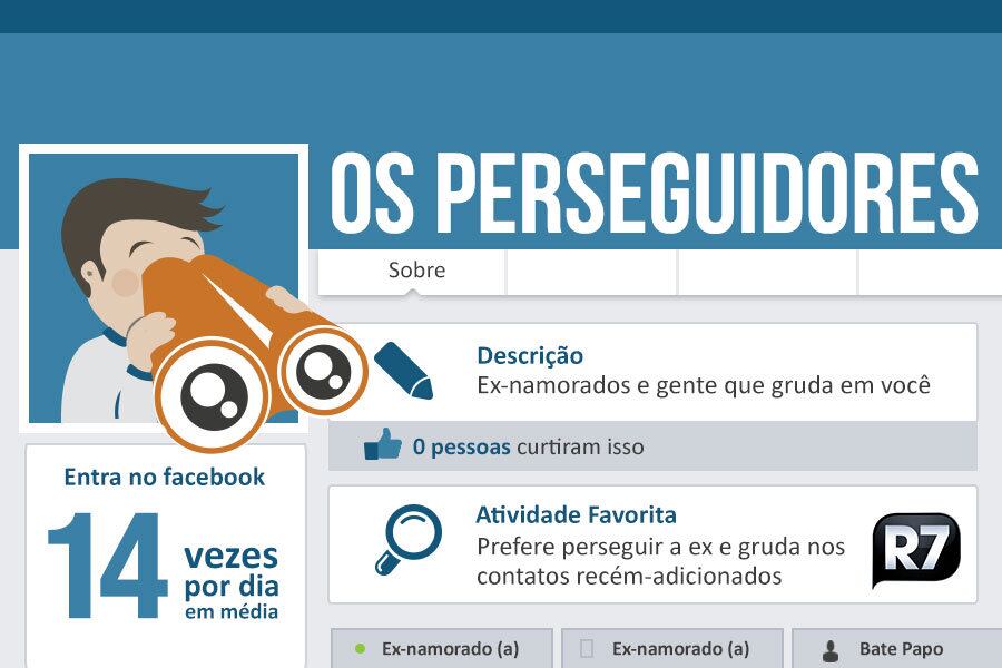 Os pegajosos. À exceção dos momentos de ansiedade ou do bom humor, é muito difícil se tornar um perseguidor. Na maioria das vezes, para o usuário do Facebook se tornar um verdadeiro pegajoso é necessário um empurrãozinho dos amigos ou do último relacionamento.
 
Quase sempre um — mala sem alça — e de poucos amigos, o pegajoso metralha o botão de curtir dos recém-adicionados e comenta até conversa que não é com ele. Mas até pessoas legais podem se enquadrar no perfil por um período. Para isso, basta que seu namorado ou namorada decida seguir seu próprio caminho. Assim, o ex estará condenado a conferir milhares de vezes ao dia se seu antigo amor fez check-in, conheceu alguém novo, vai viajar ou se está curtindo a vida de solteiro na balada.
 
Segundo a Optify, o pegajoso entra, em média, 14 vezes por dia no Facebook