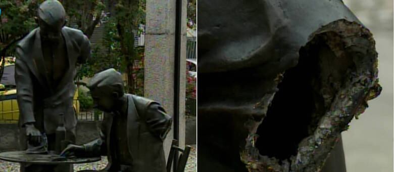 Braços de Noel Rosa e garçom foram arrebentados em monumento instalado em Vila Isabel