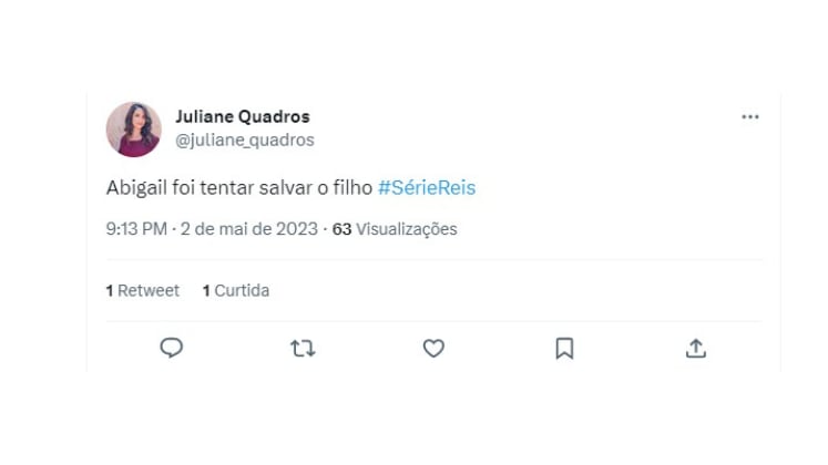 Abigail ficou sozinha com Quileabe, enquanto lavava as roupas no rio. Um minuto de distração foi o suficiente para a criança entrar no rio. Sem pensar duas vezes, ela se arriscou para salvar a vida do filho 