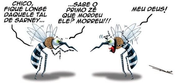 O site Humor Político também fez várias brincadeiras com a internação de José Sarney. Nesta, os mosquitos conversam sobre o senador