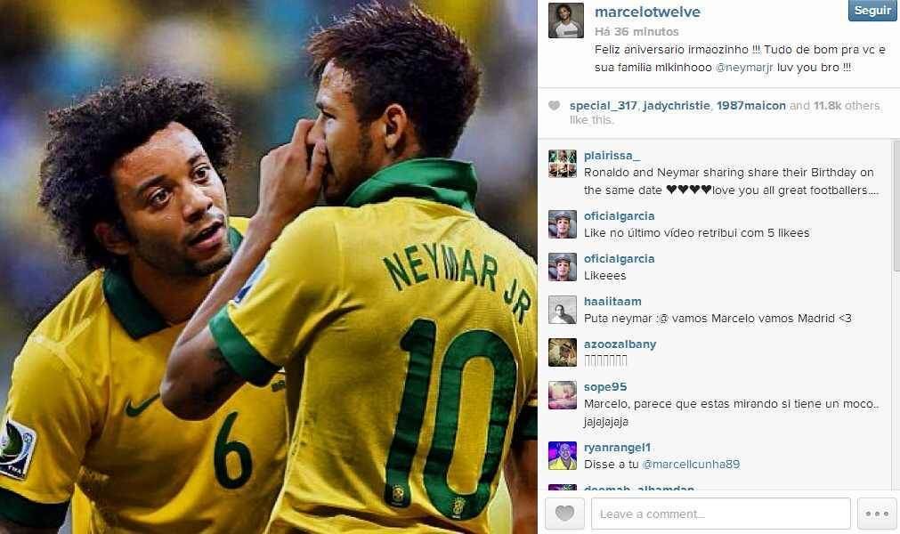 O lateral Marcelo mostrou que na Espanha ele e Neymar até podem ser rivais, mas que a amizade dos dois supera qualquer desavença entre Real Madrid e Barcelona. O camisa 6 da seleção brasileira não se esqueceu do aniversário do amigo