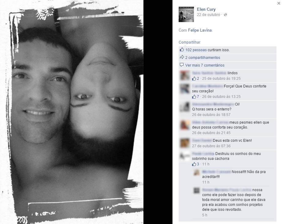 Após anúncio da prisão, uma tia de Lavina publicou comentário revoltado em foto da rede social da suspeita.

— Destruiu os sonhos do meu sobrinho, sua cachorra