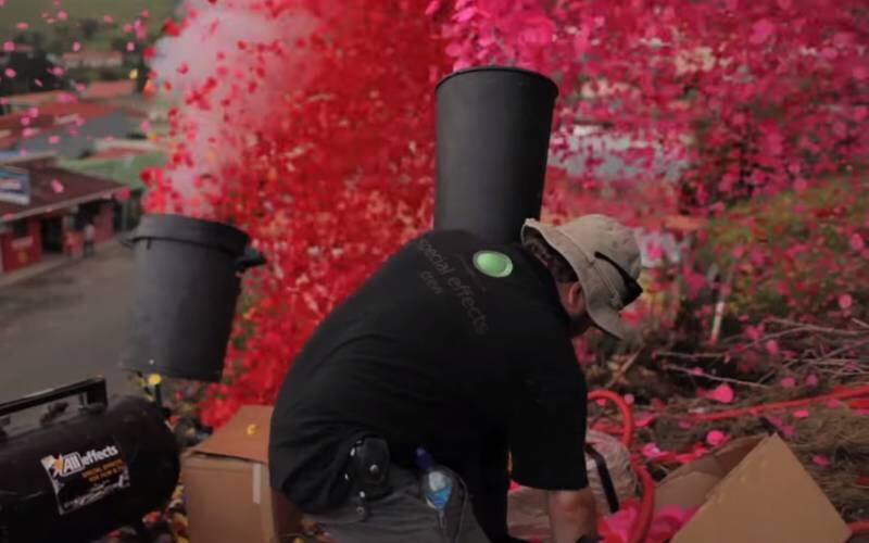 A chuva de pétalas sobre fez parte de uma sessão de fotos para uma campanha publicitária da Sony