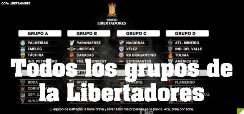 O Diário Olé, da Argentina, destacou o grupo mais difícil do Boca Juniors, que jogará contra o Corinthians, e o grupo mais