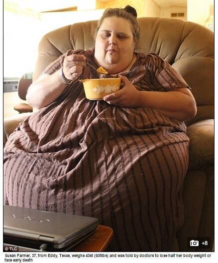 Susan Farmer, moradora de Eddy, no Texas (Estados Unidos), tem 37 anos e chegou a pesar 275 kg. Como a obesidade causa muitas complicações no organismo, os médicos recomendaram a perda de pelo menos metade de seu peso para não morrer. As informações são do site Daily Mail