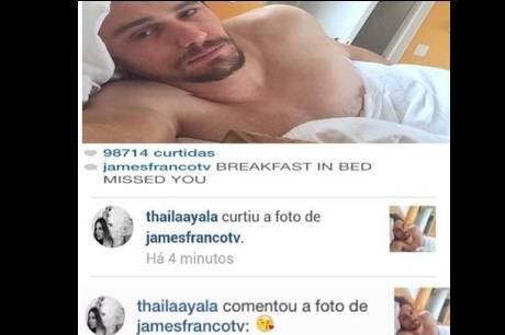 Thaila Ayala não perde tempo e curte foto de James Franco