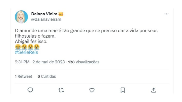 Abigail morreu por um motivo nobre: salvar a vida de seu filho. No Twitter, uma fã reconheceu o quanto o amor de uma mãe é inexplicável e sincero 