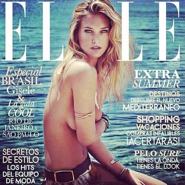 Bar Rafaeli, ex-namorada
do galã Leonardo Di Caprio, mostrou para seus seguidores nas redes sociais a
capa de uma edição de Elle, estrelada por ela mesma. A  loira cobriu os seios com
um de seus braços 
