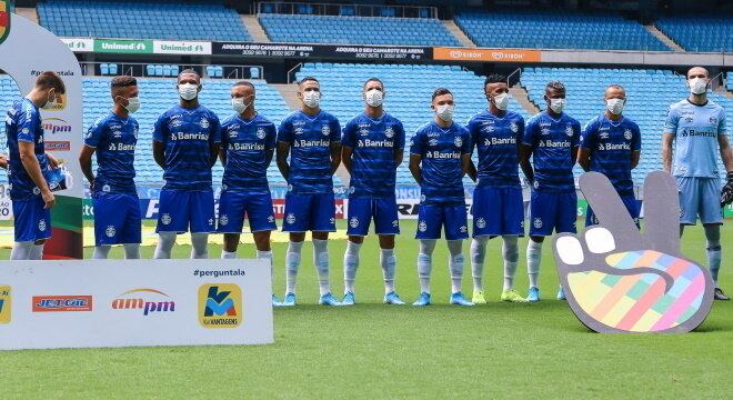 Jogadores do Grêmio fazem protesto com máscara no começo da pandemia