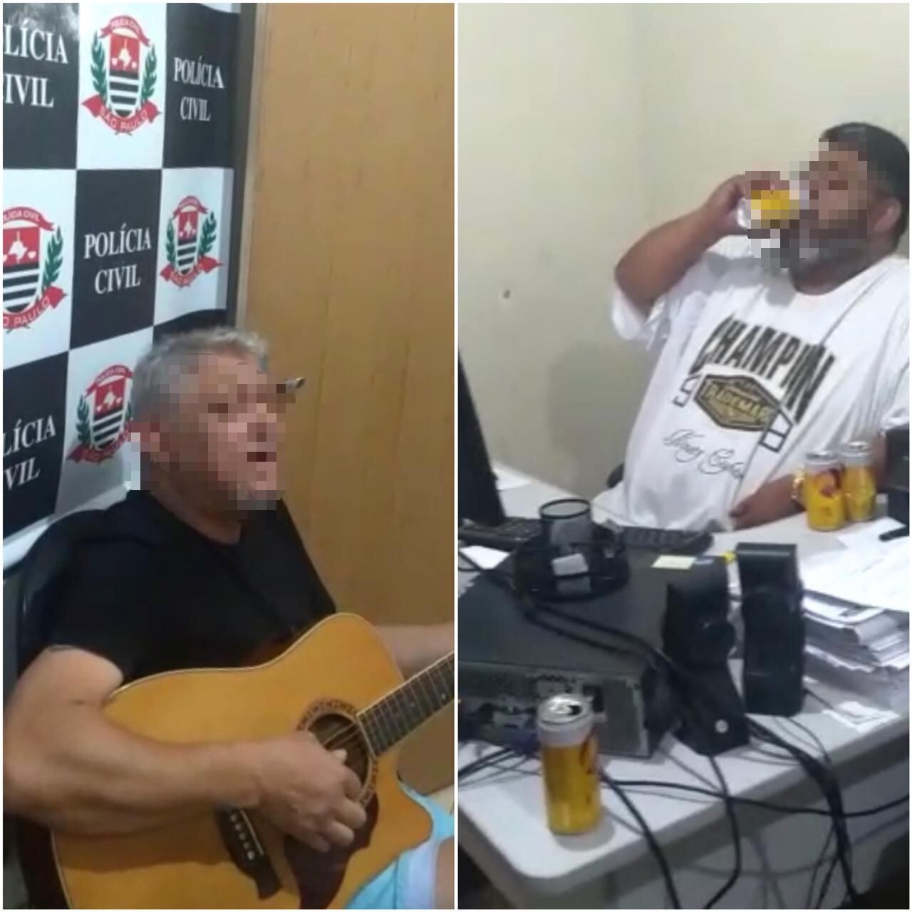 Supostos policiais em festa na delegacia