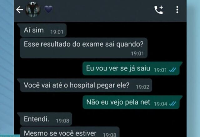 Em uma das conversas, Ingrid fala que está com suspeita de covid, mas Guilherme insiste em encontrá-la mesmo se o teste desse positivo