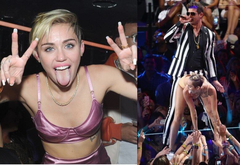 O maior choque da mudança de Miley veio com a apresentação no VMA, evento da MTV americana. A cantora foi responsável por um dos momentos mais comentados da história da premiação. Miley chutou o balde. Ela fez gestos sexuais e, sem conseguir controlar a língua dentro da boca, até simulou cenas de sexo com o cantor Robin Thicke na ocasião