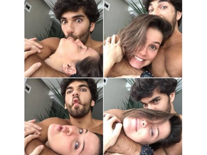 Deborah Secco faz caras e bocas ao lado do marido