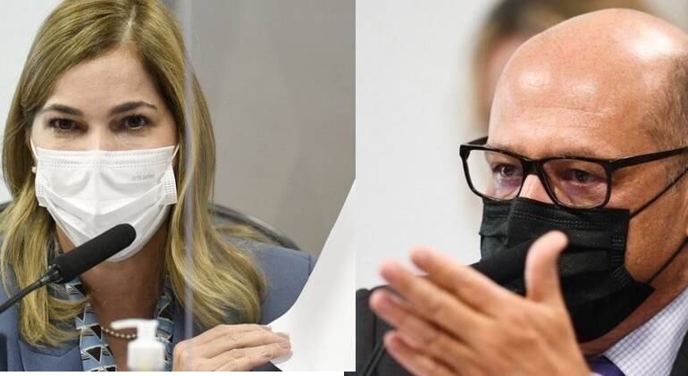 A secretária do Ministério da Saúde, Mayra Pinheiro, e o diretor do Butantan, Dimas Covas