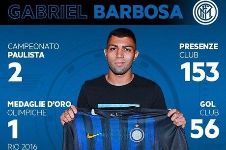 Gabriel Barbosa foi anunciado como reforço da Inter de Milão
