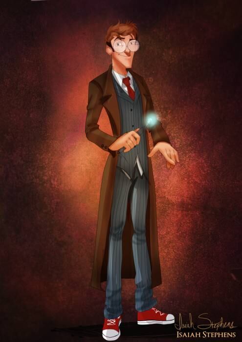 Milo, de Atlantis, fantasiado de O Doutor da série Doctor Who
O protagonista de Atlantis é curioso e explorador. Nada mais justo que ele ser esse viajante famoso no mundo dos geeks