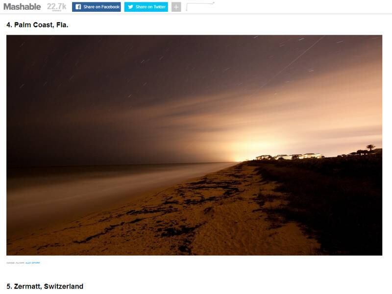 Na foto tirada na cidade de Palm Coast, na Flórida, é possível ver pontos parecidos com estrelas cadentes