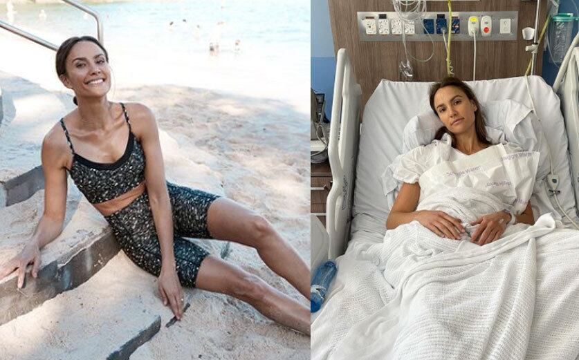 Rachael Finch teve que ser submetida a uma cirurgia de emergência após vazamento da prótese