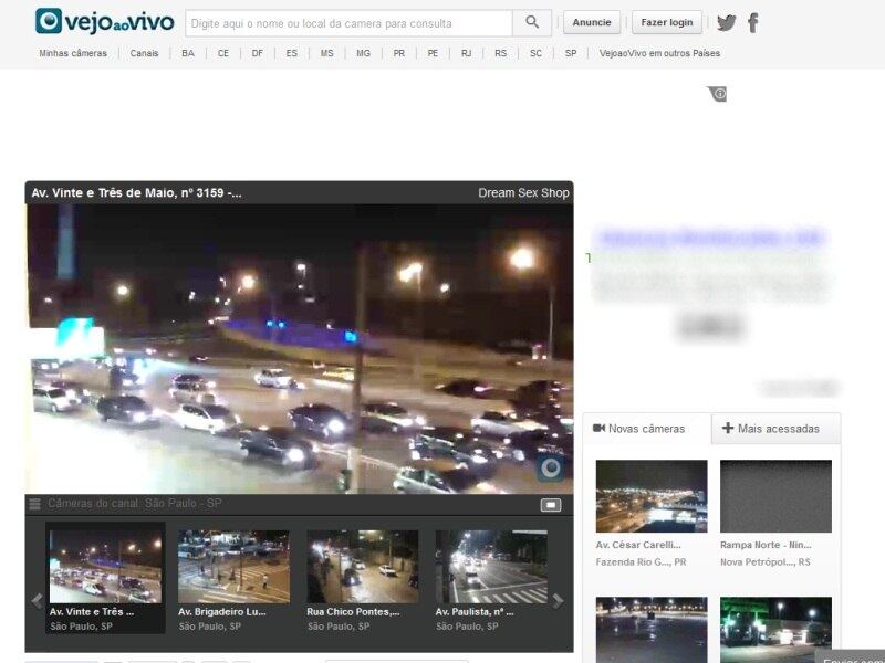 

Para quem não pode sair de casa ou do serviço para apoiar os
protestos, é possível ficar por dentro do que acontece no VejoaoVivo. O site é
uma plataforma de câmeras ao vivo espalhadas por todo País e pelo mundo, que
mostram as condições de trânsito, situação das praias e clima para auxiliar o cotidiano
da população. É possível acompanhar as imagens em 63 cidades brasileiras e em
outros países, como Austrália, Grécia, Turquia, EUA e Peru)
