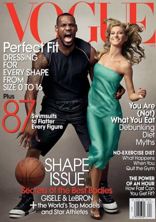 A Vogue publicou uma edição com Le Bron James e
Gisele Bündchen na capa, mas alguns críticos acharam que a ideia reforçou o
preconceito racial