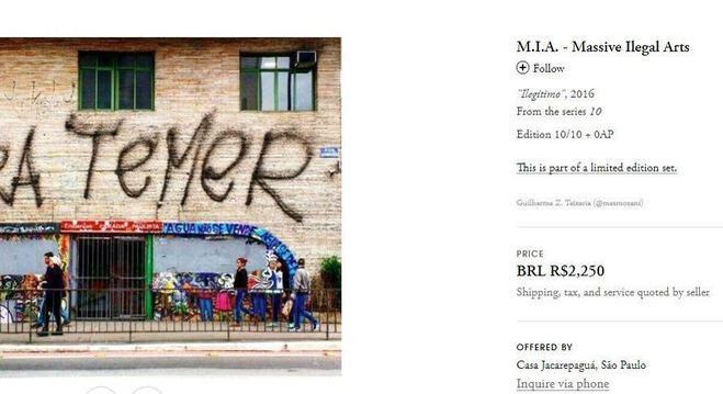 Uma das fotos de pichações vendidas por mais de R$ 2 mil em um site fora do país