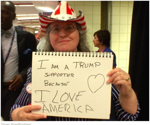 "Eu sou apoiadora do Trump porque EU AMO A AMÉRICA"