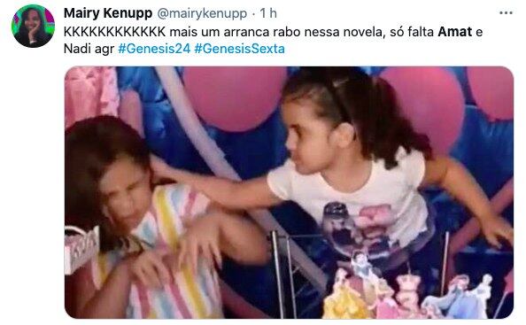 Como toda fase de Gênesis tem um barraco, dessa vez não seria diferente! Amat considerava Nadi uma amiga e, com a decepção, ela ameaçou denunciá-la ao templo por quebrar a regra do sacerdócio: Nadi só poderia se deitar com o rei durante 10 anos, mais ninguém