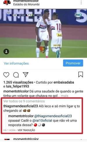 Resposta de Thiago Mendes em conta de torcida do São Paulo