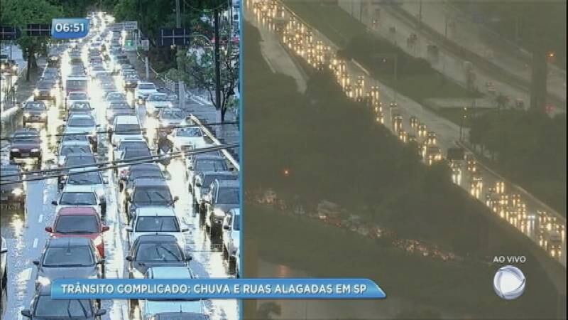 Trânsito intenso após sete horas de chuva na capital