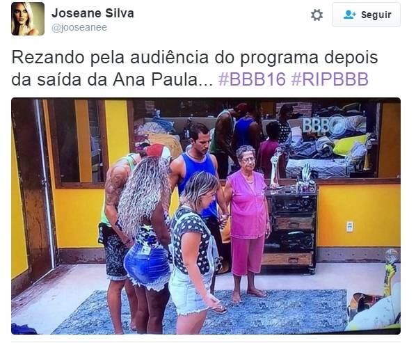 Os internautas alegaram que a audiência do programa vai despencar sem a sister
