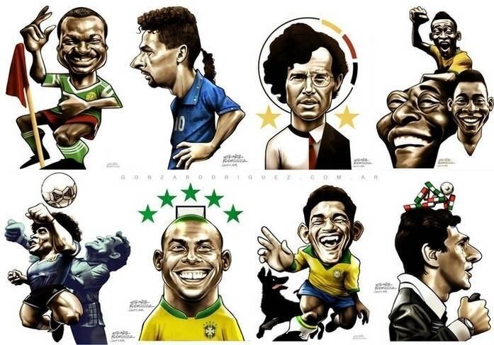 A poucos meses da Copa do Mundo, o cartunista Gonza Rodriguez já entrou na onda do Mundial e resolveu criar caricaturas de personagens e momentos históricos da competição. Pelé, Maradona e até Roberto Baggio estão na lista... Confira!